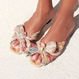 Loeffler Randall Daphne Floral Pleated Bow Flat Sandal sz 9